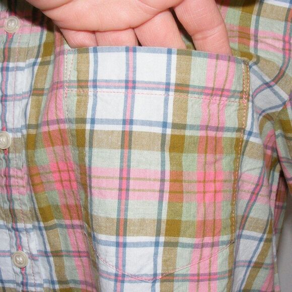 J.CREW Top/Blouse, M, Boy Fit, Plaid, Pink/Green, Long sleeve, 2 button cuff - Picture 9 of 13